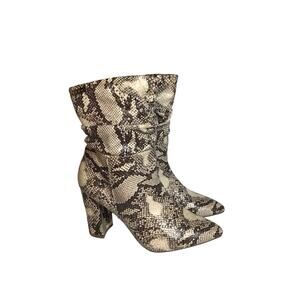 Bebe Women Vegan Snake Skin Mid Calf  Boots Sz. 7 Brown 3.5” heel Edgy Y2K